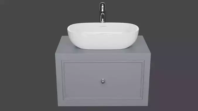 White modern wash basin on grey counter in bathroom 3D model 