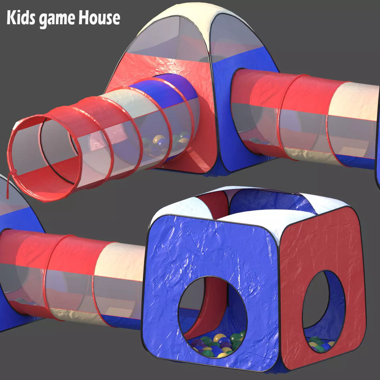 Kids game tent Low poly - Game ready Low-poly 3D model_0