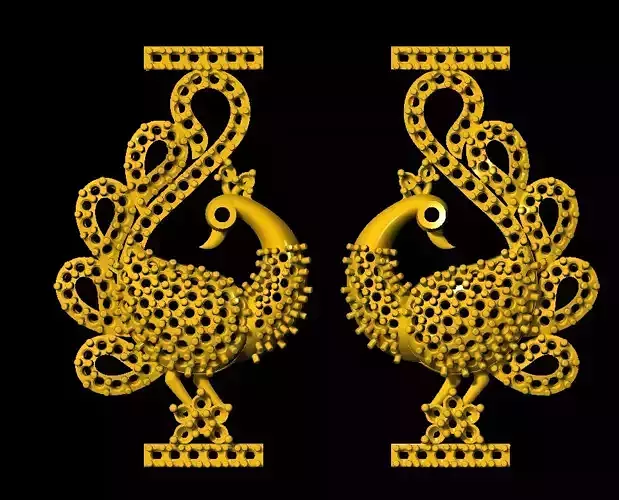 Sidepiece two golden peacock earrings