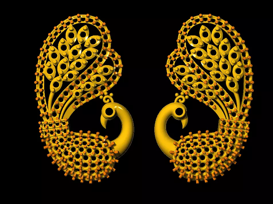 Sidepiece peacock earring design 3D print model_0