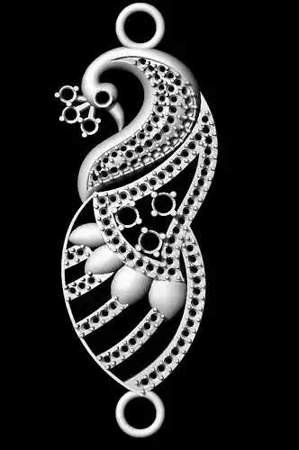 Sidepiece peacock pendant in silver