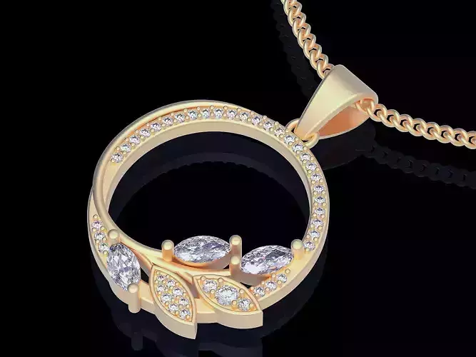 Leaves circle pendant  gold 3D printable jewelry model