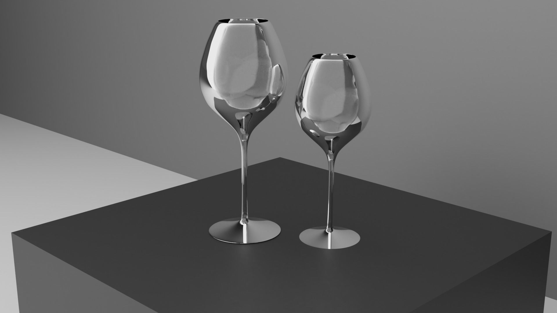 3D GLASS two wine glasses on cube 3D model_5
