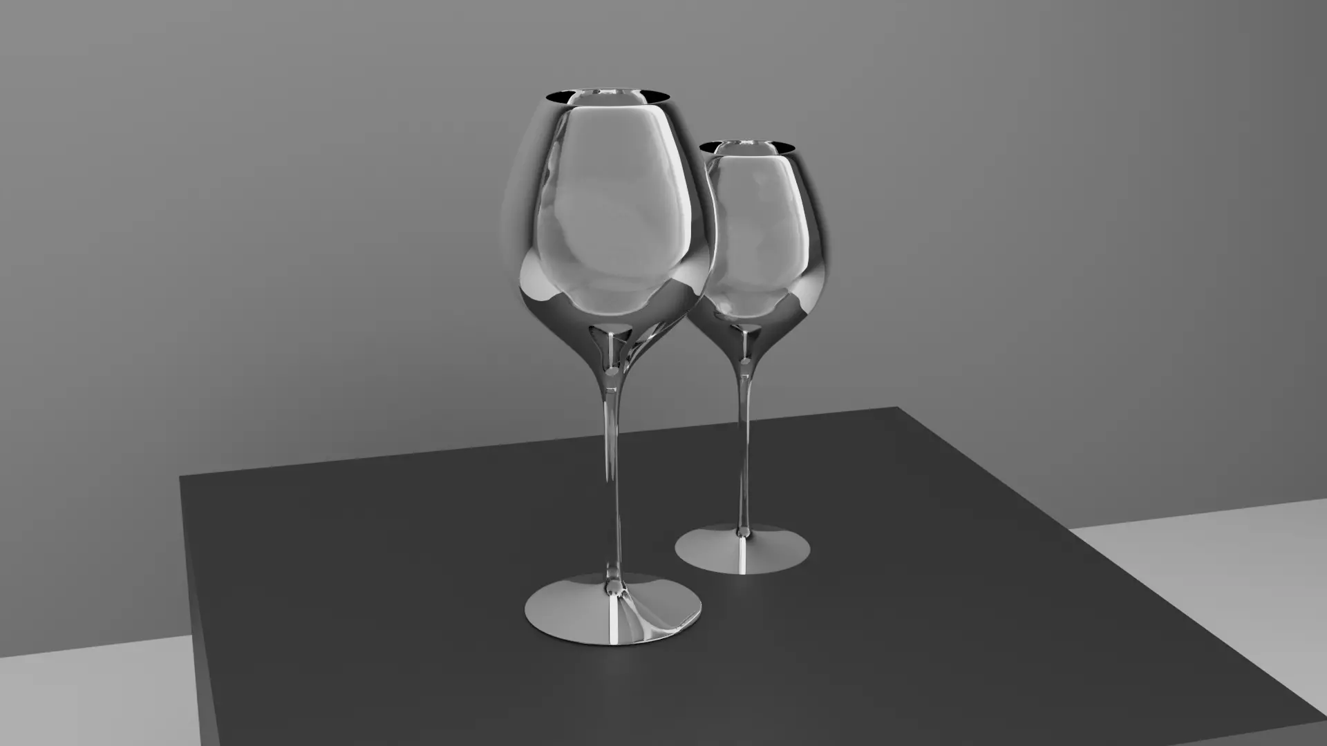 3D GLASS two wine glasses on cube 3D model_0