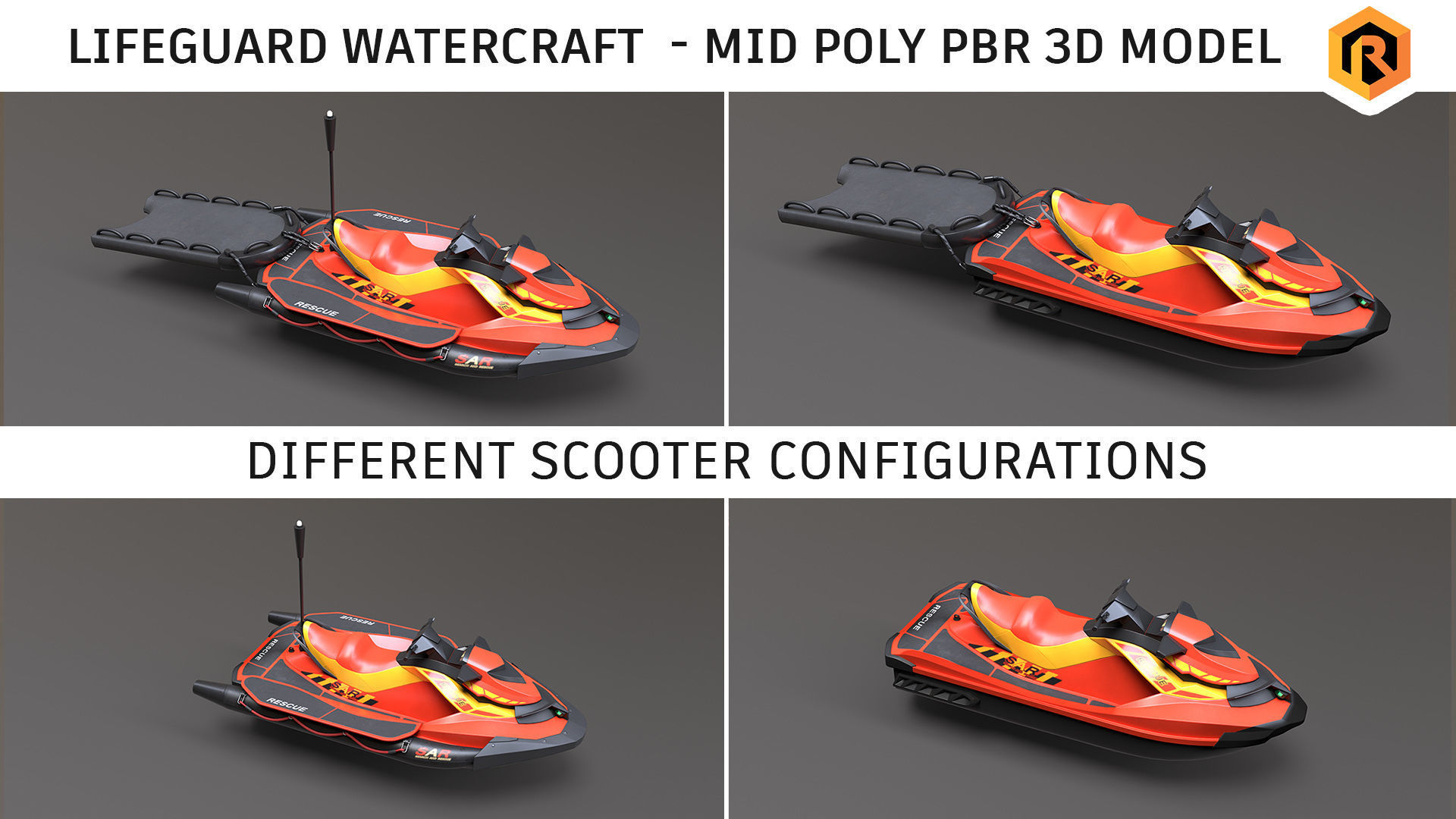 Lifeguard Watercraft Low-poly 3D model_2