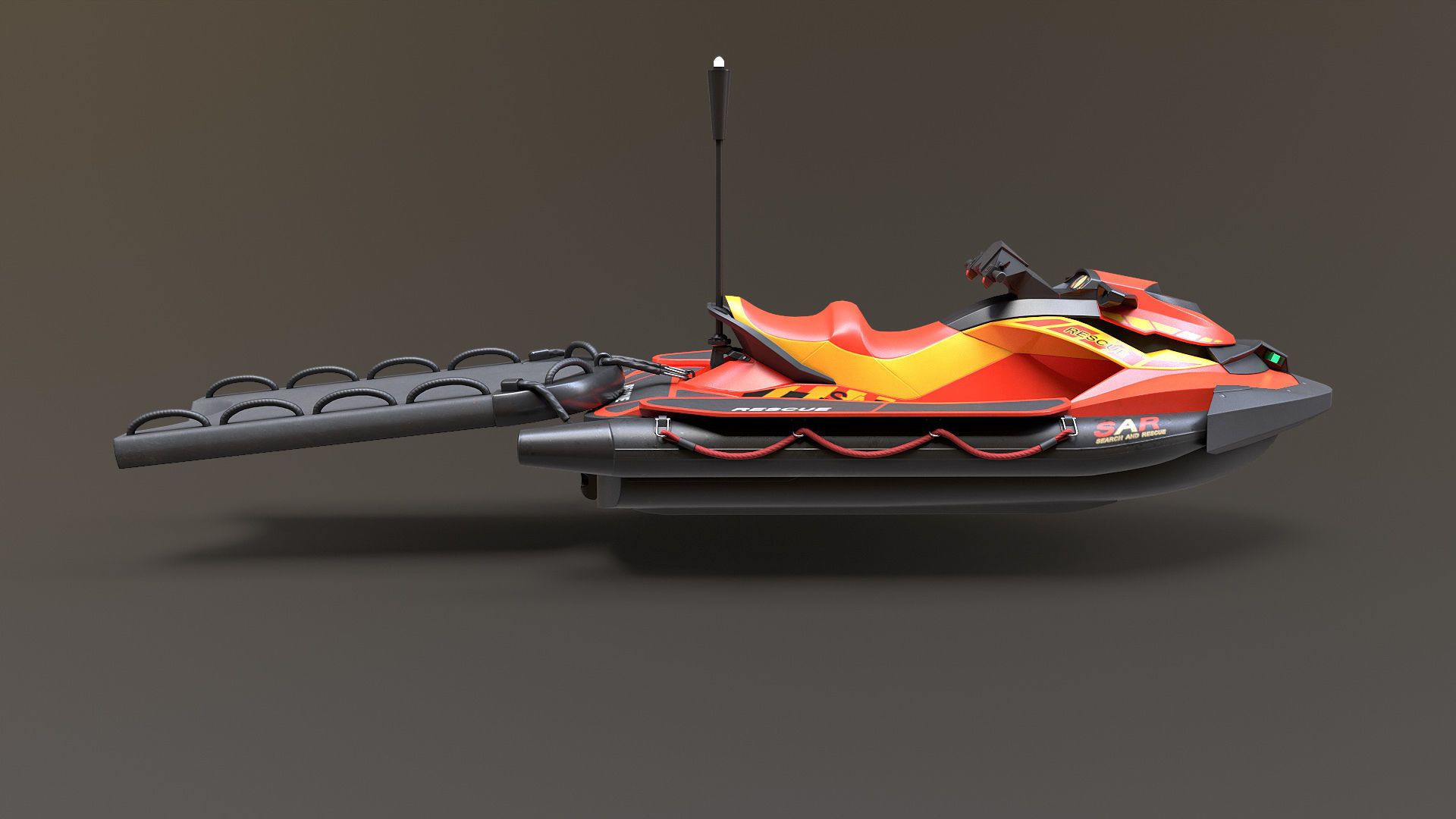 Lifeguard Watercraft Low-poly 3D model_9