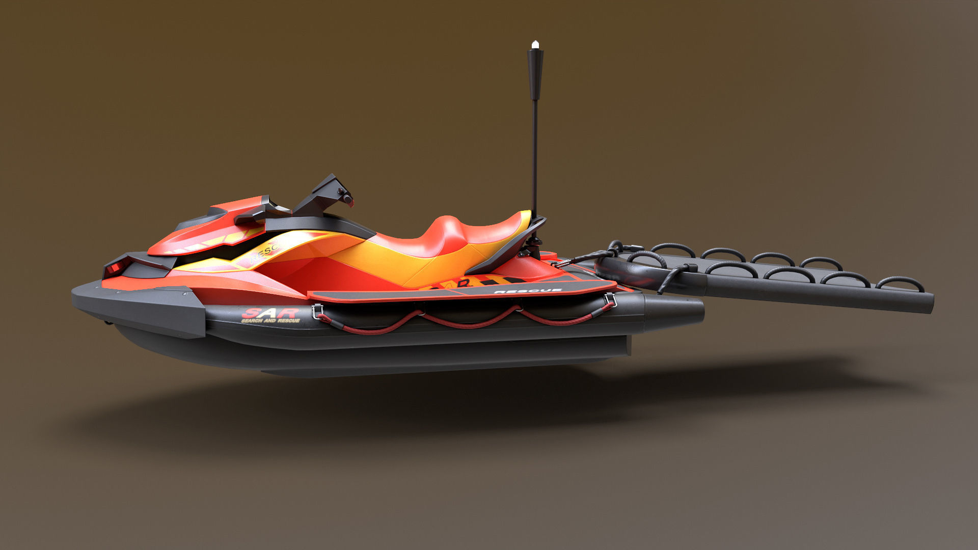 Lifeguard Watercraft Low-poly 3D model_6