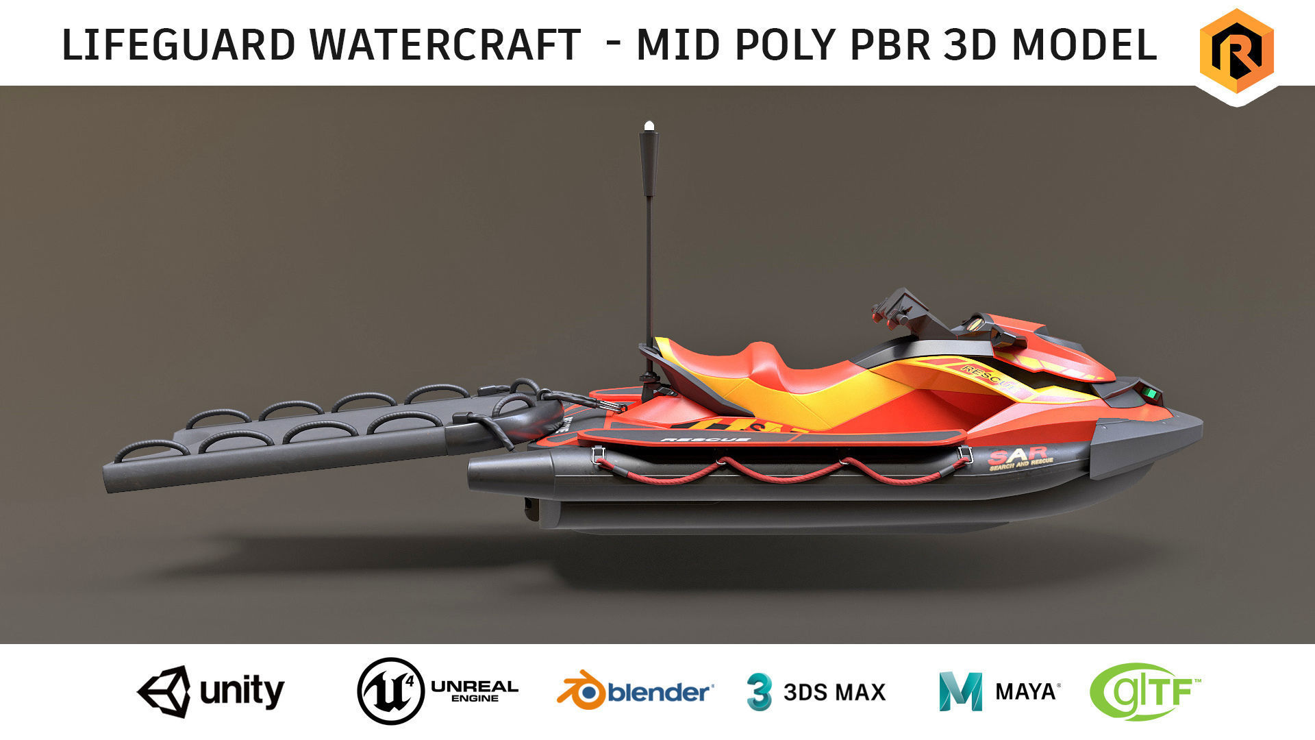 Lifeguard Watercraft Low-poly 3D model_1