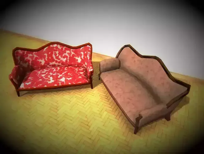 Antique Sofa LP PBR game ready 3x materials Low-poly 3D model