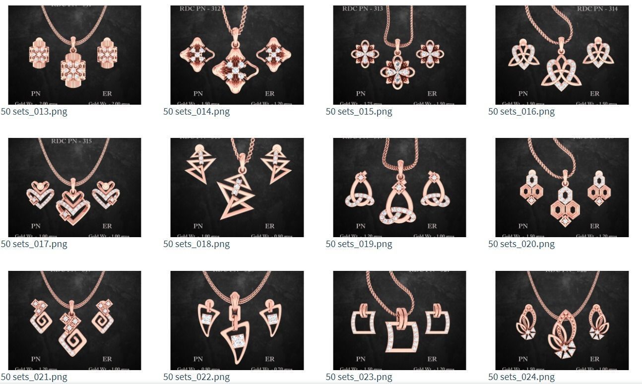 51 Light Wt Pendant Earrings set 3dm stl 3 view renders 3D print model_1