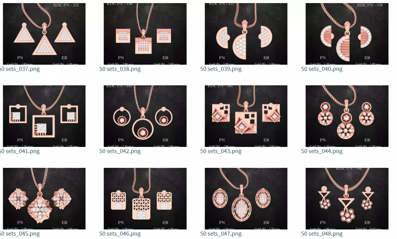 51 Light Wt Pendant Earrings set 3dm stl 3 view renders 3D print model_0