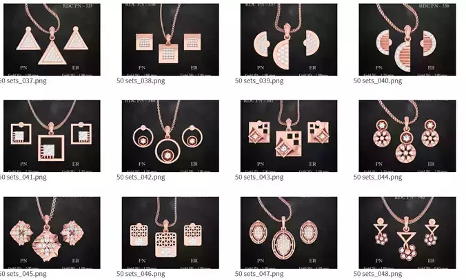 51 Light Wt Pendant Earrings set 3dm stl 3 view renders