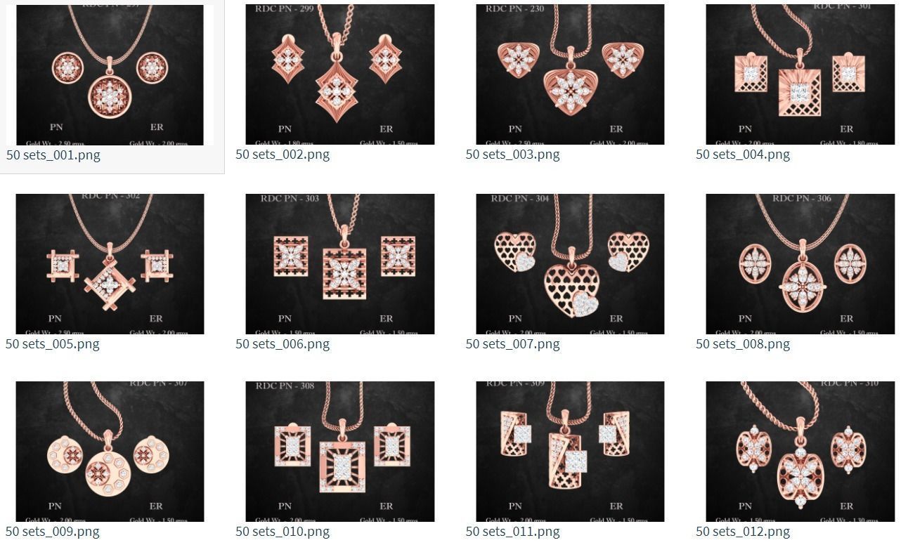 51 Light Wt Pendant Earrings set 3dm stl 3 view renders 3D print model_3