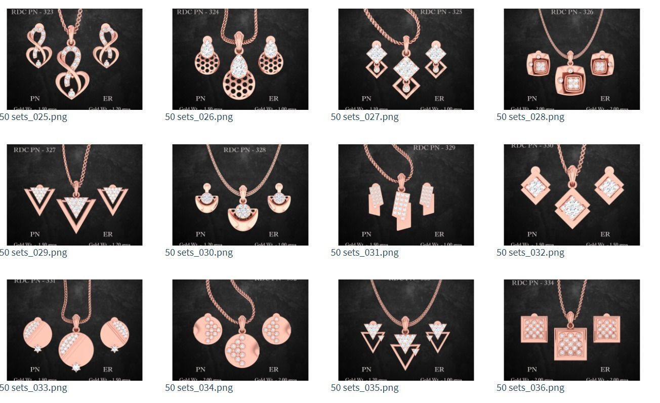 51 Light Wt Pendant Earrings set 3dm stl 3 view renders 3D print model_2