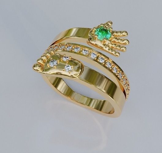 Ring with hand and foot of baby decorated with gems 3D print model