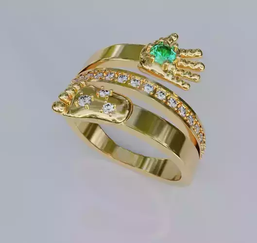 Ring with hand and foot of baby decorated with gems 3D print model