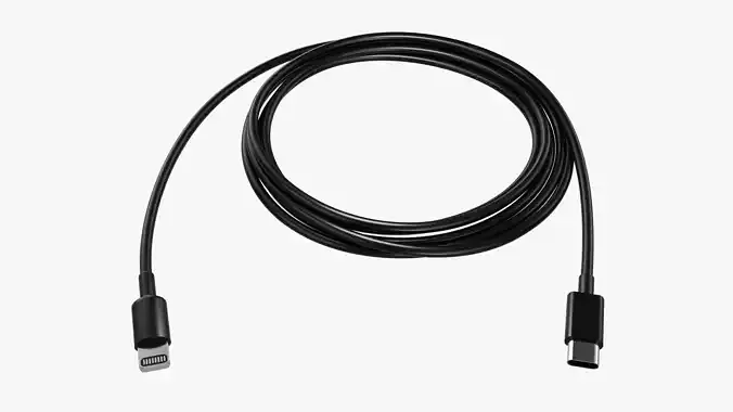 Black Lightning to USB C cable 3D model
