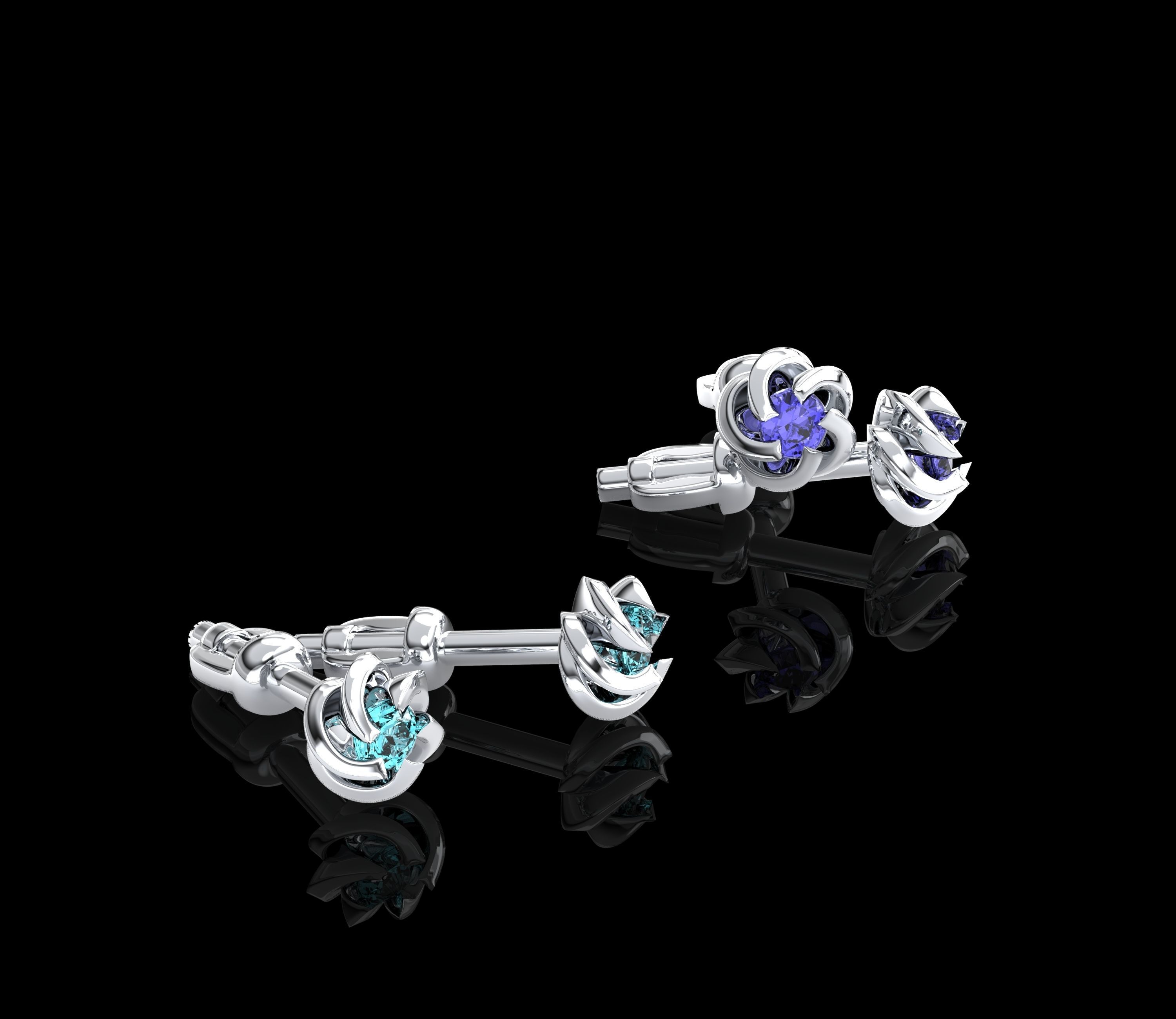 Earrings sapphire cufflinks 3D print model_1