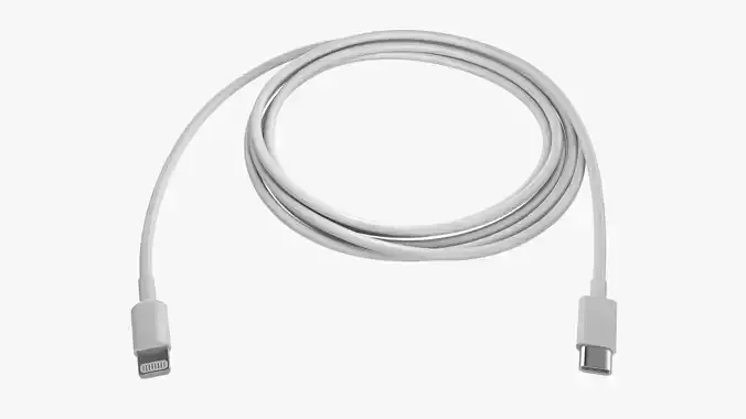 White Lightning to USB C cable 3D model
