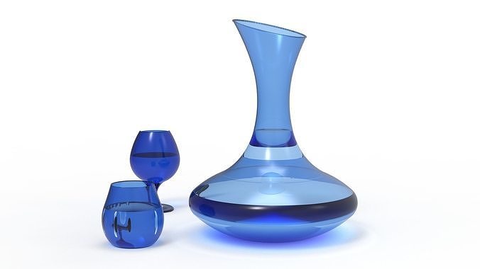 BOTTLE AND GLASS-BLUE Low-poly 3D model