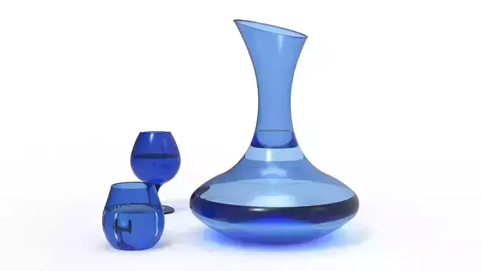 BOTTLE AND GLASS-BLUE Low-poly 3D model