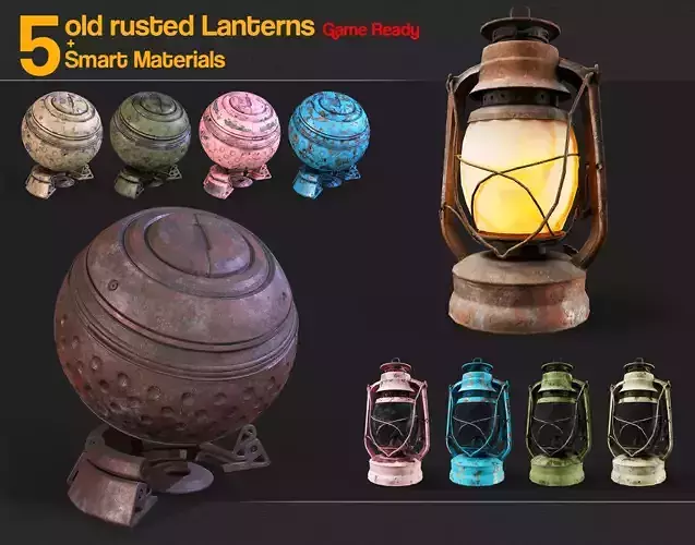 Old rusted Lantern 02 and Metal smart materials - Game ready Low-poly 3D model