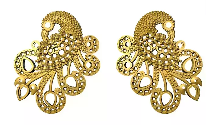 Sidepiece gold plated peacock earrings