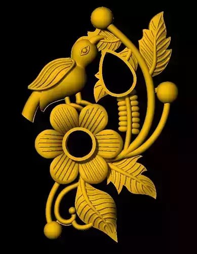 Sidepiece golden bird and flowers