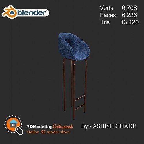 Minimalist Bar stool  Low-poly 3D model