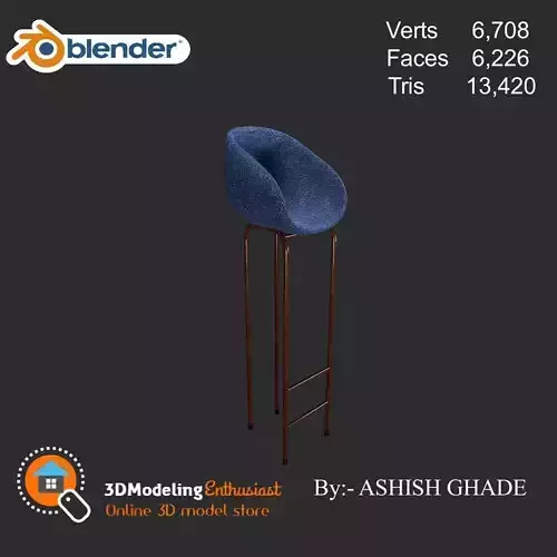 Minimalist Bar stool  Low-poly 3D model