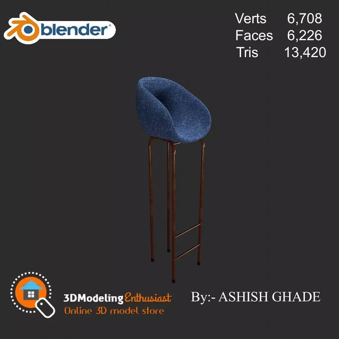 Minimalist Bar stool  Low-poly 3D model_0