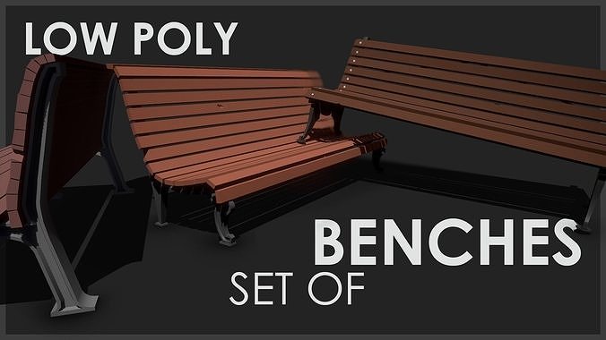 Benches  Low Poly Set Low-poly 3D model