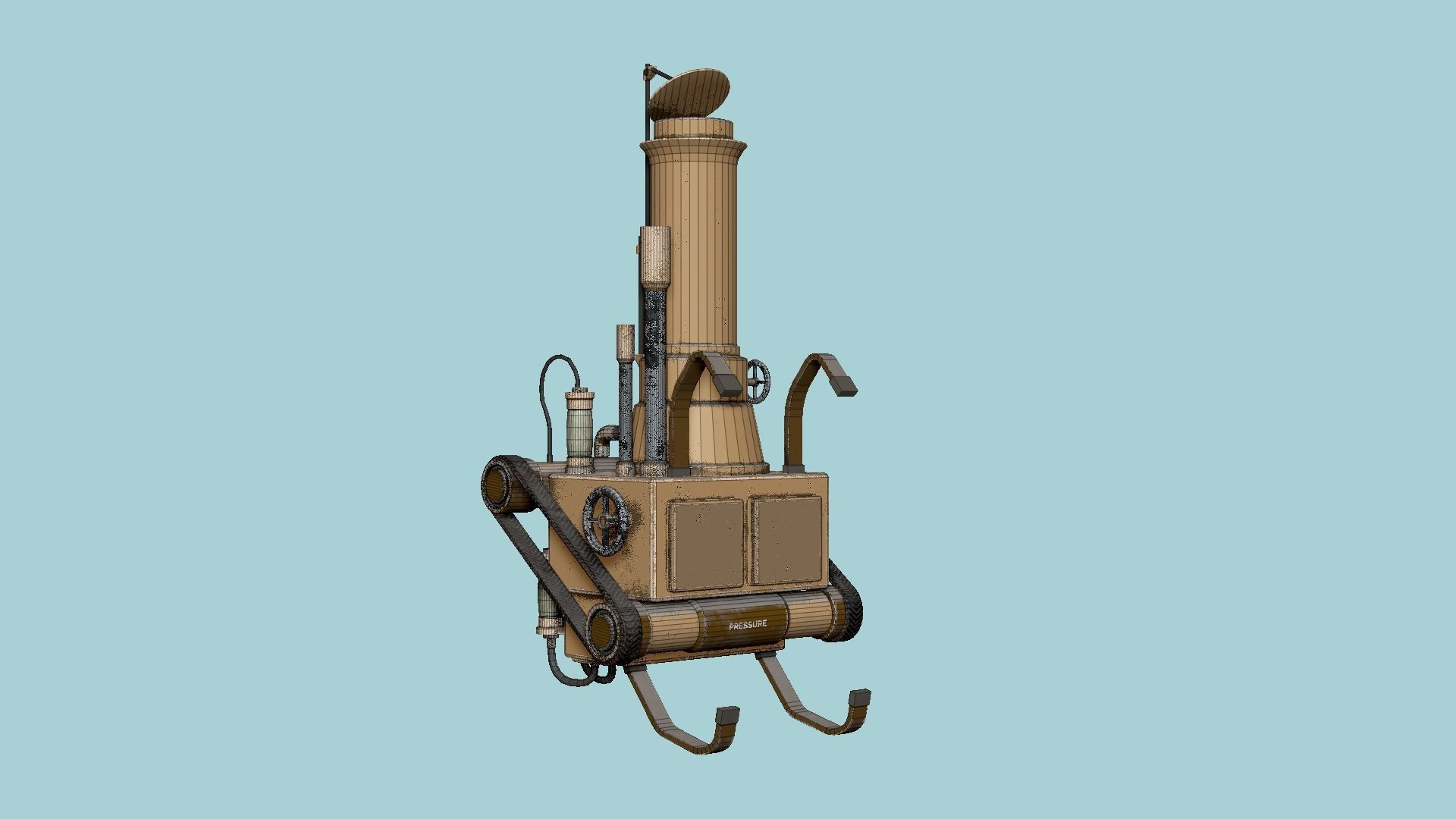 Steampunk Backpack 01 Bronze - Character Design Fashion Low-poly 3D model_7