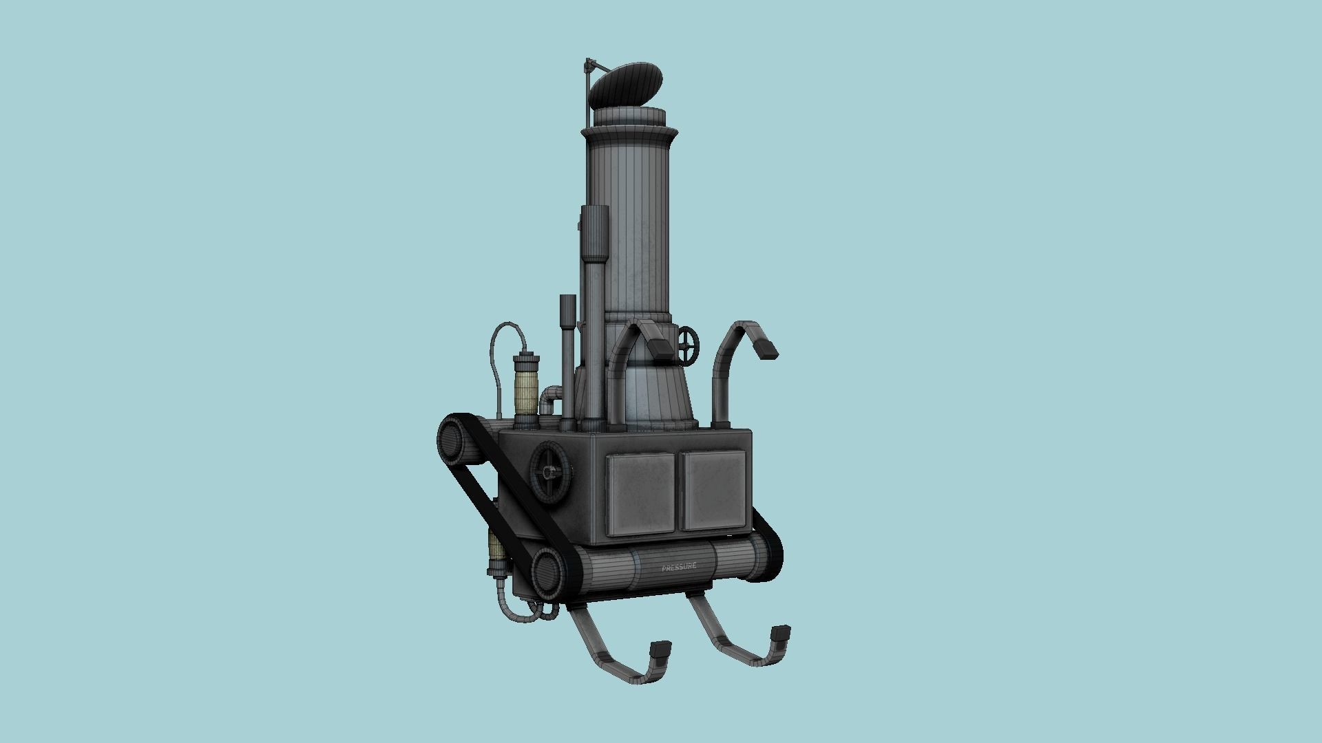 Steampunk Backpack 03 Dark Steel - Character Design Fashion Low-poly 3D model_7