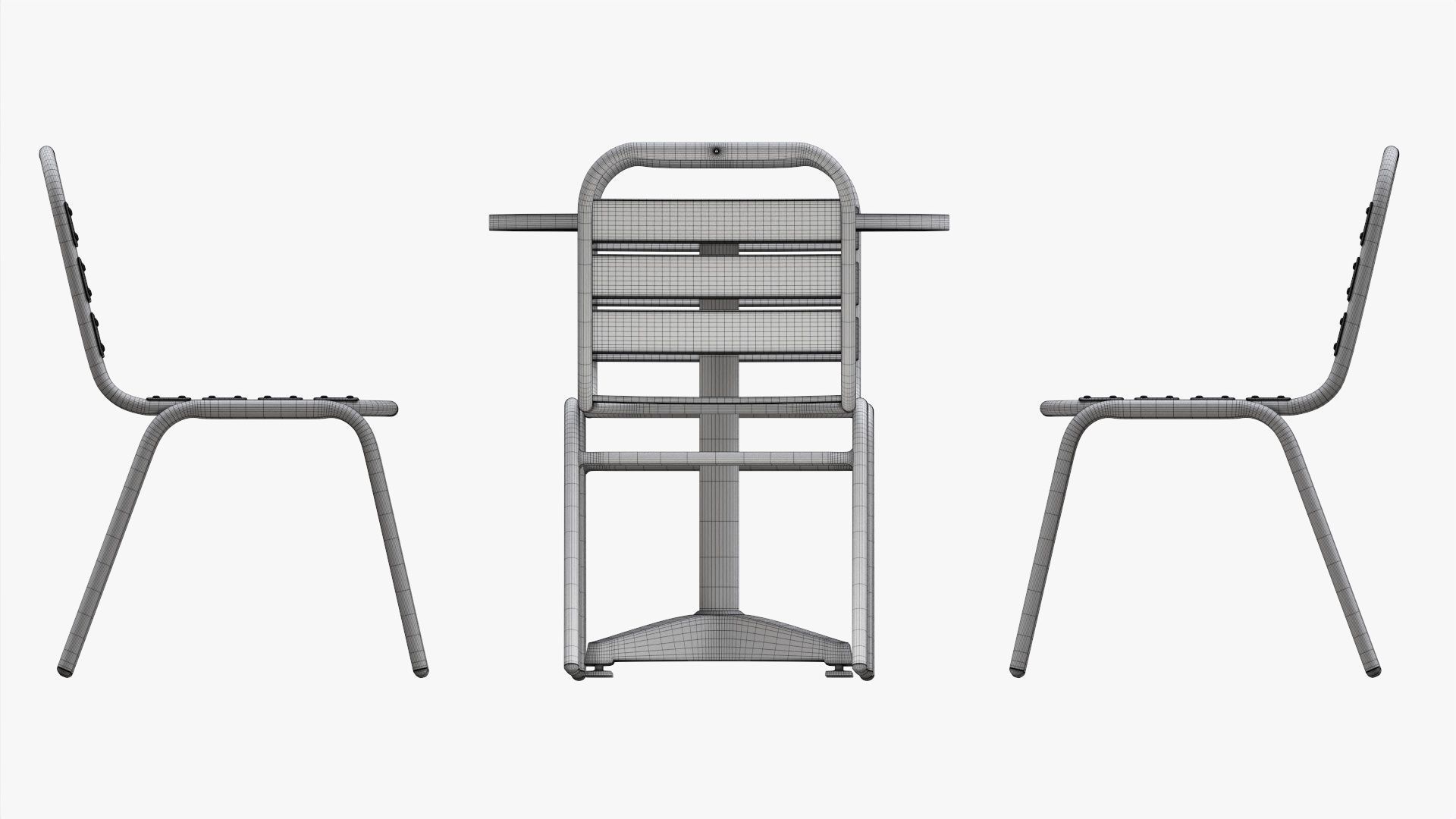 Dark Outdoor Round Dining Table with Chairs 3D model_9