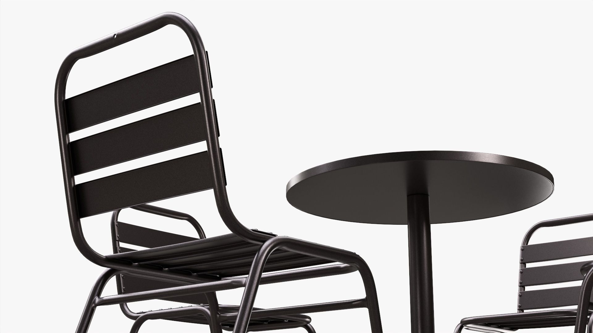 Dark Outdoor Round Dining Table with Chairs 3D model_3