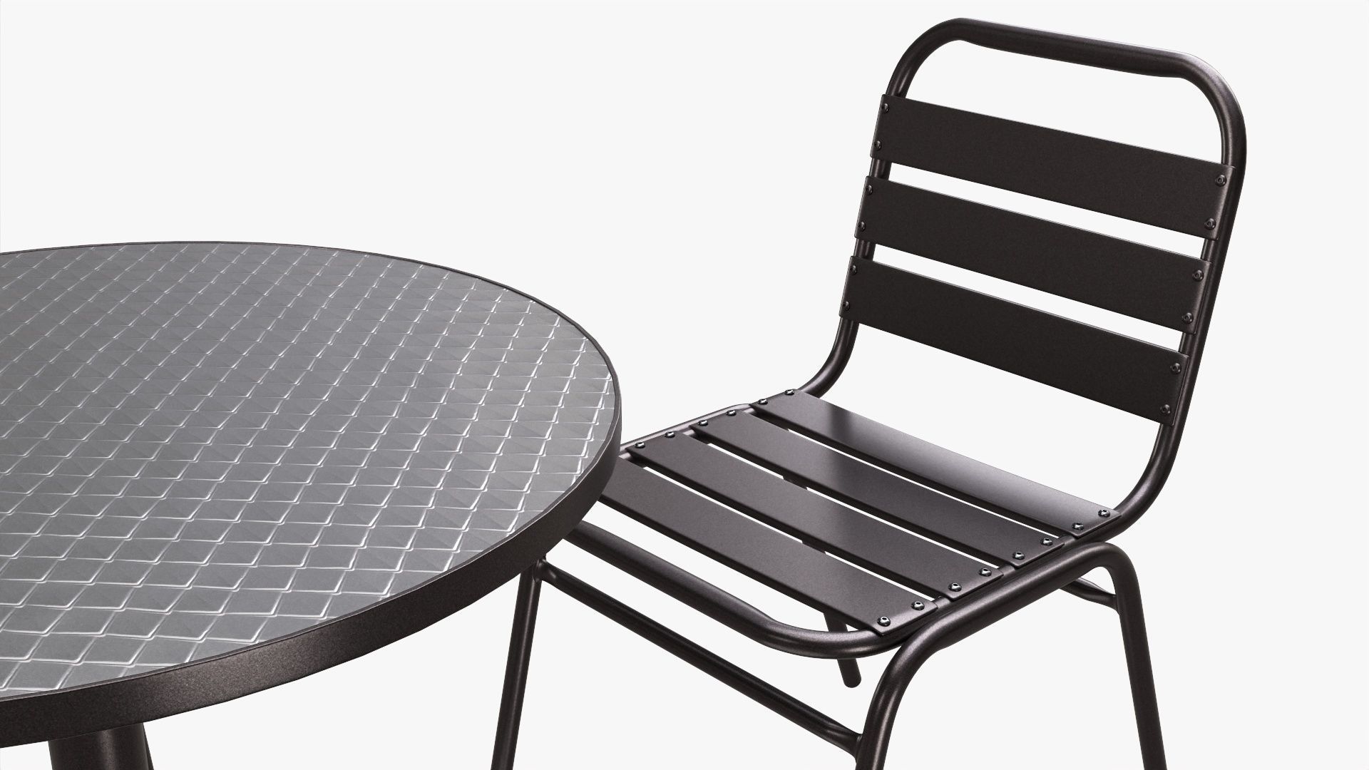 Dark Outdoor Round Dining Table with Chairs 3D model_1