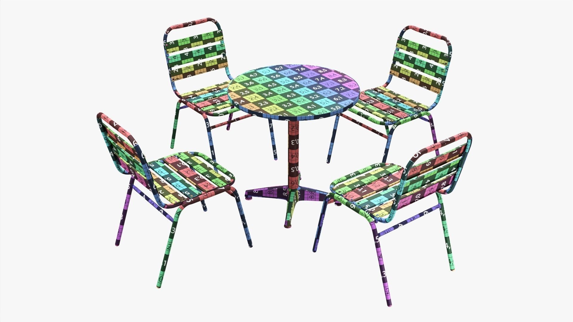 Dark Outdoor Round Dining Table with Chairs 3D model_10