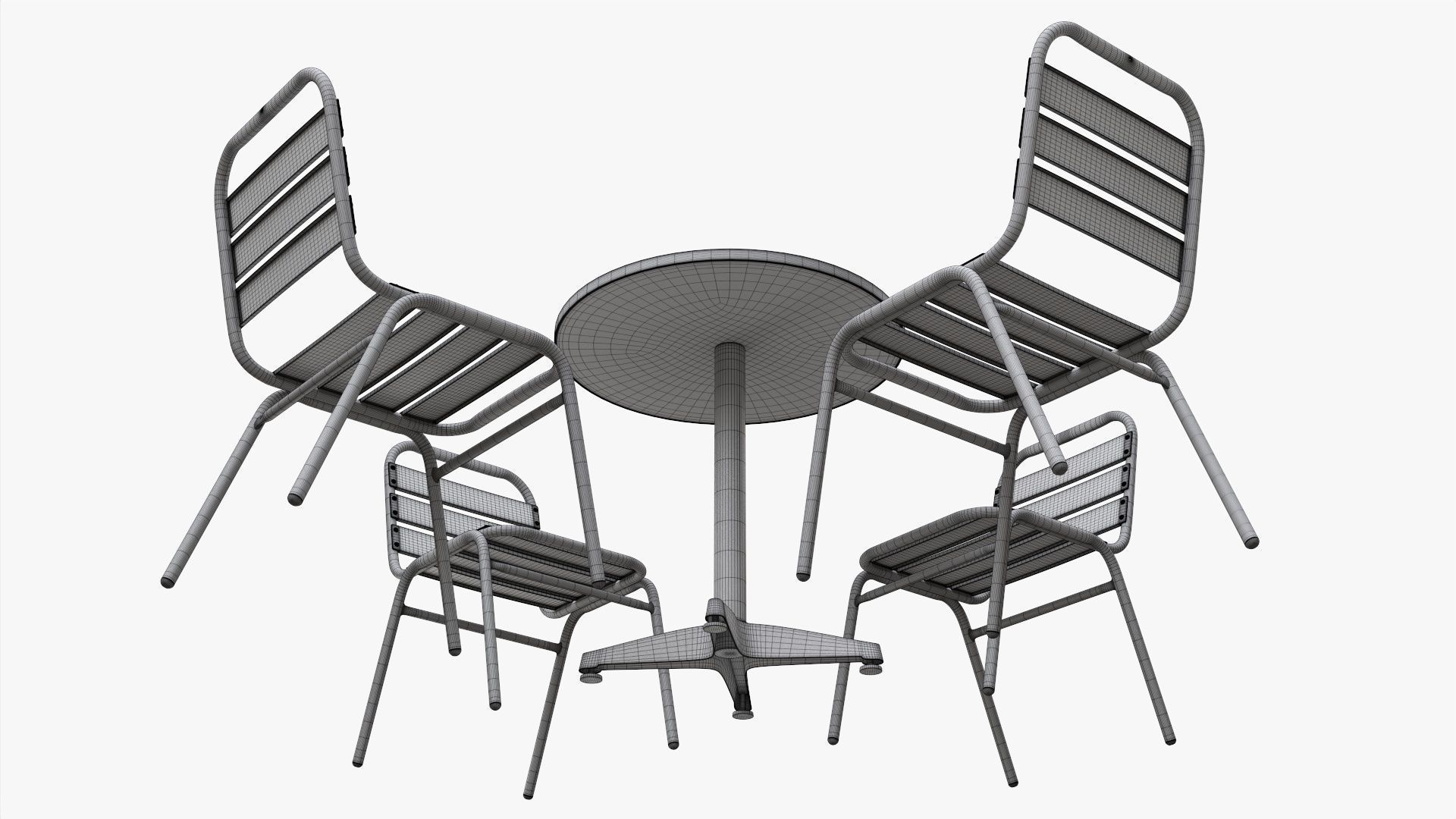 Dark Outdoor Round Dining Table with Chairs 3D model_7