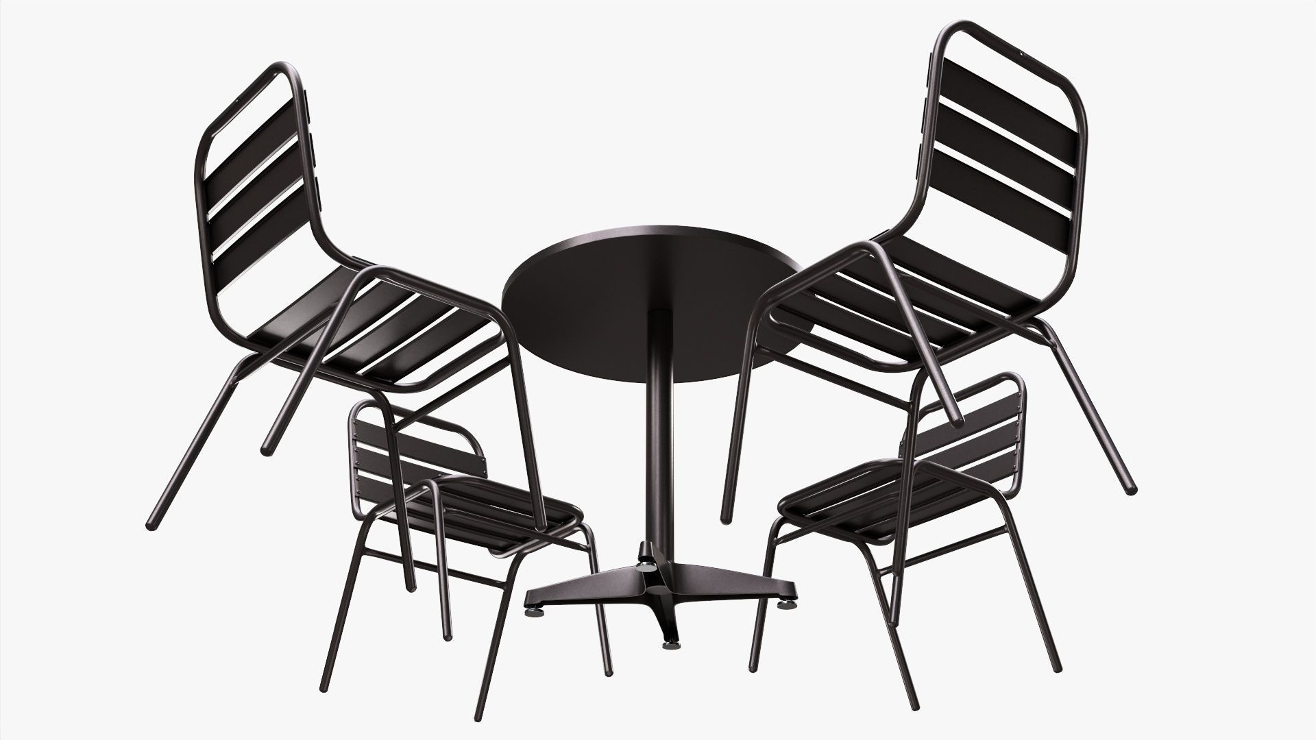 Dark Outdoor Round Dining Table with Chairs 3D model_2