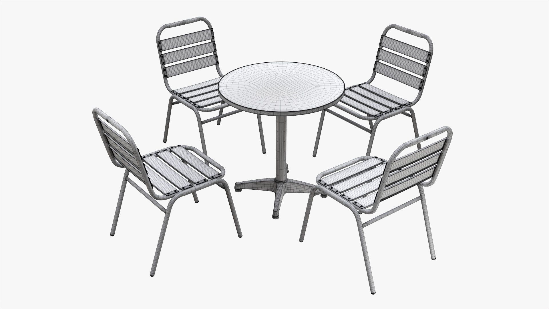 Dark Outdoor Round Dining Table with Chairs 3D model_5
