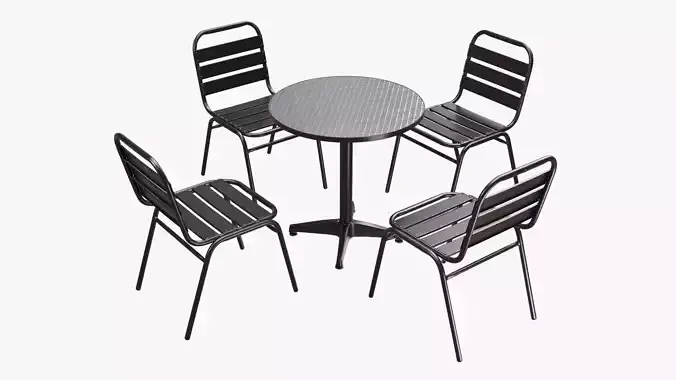 Dark Outdoor Round Dining Table with Chairs 3D model