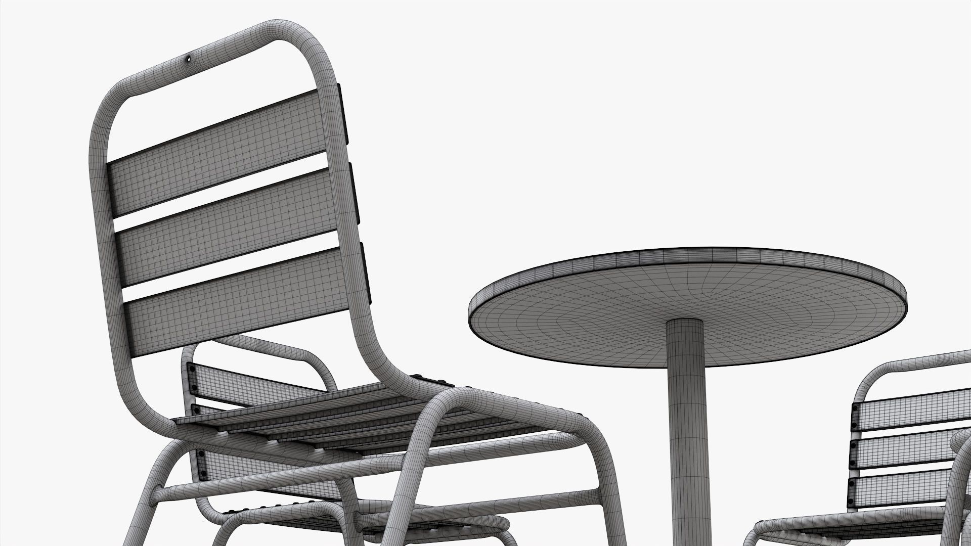Dark Outdoor Round Dining Table with Chairs 3D model_8
