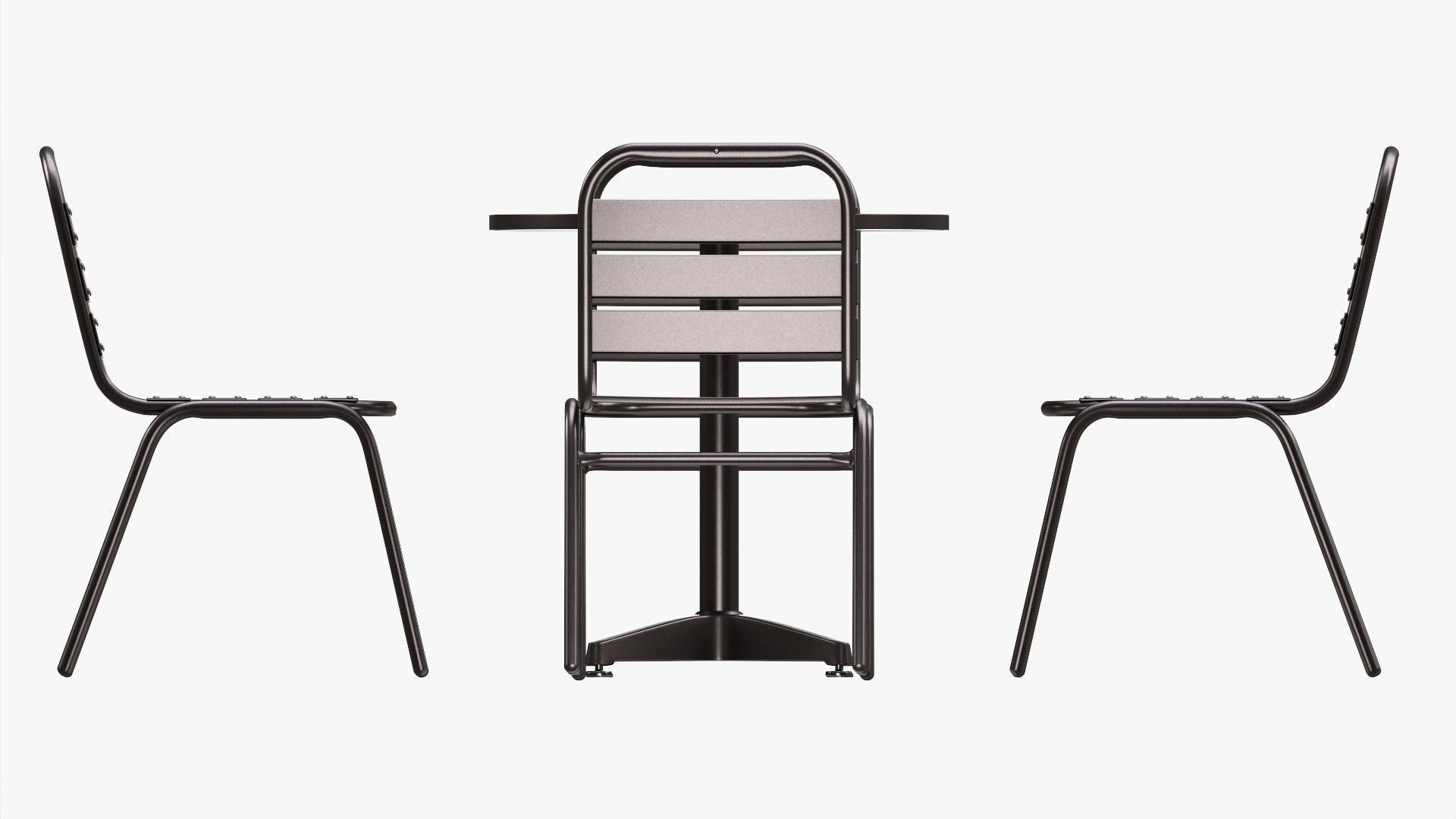 Dark Outdoor Round Dining Table with Chairs 3D model_4