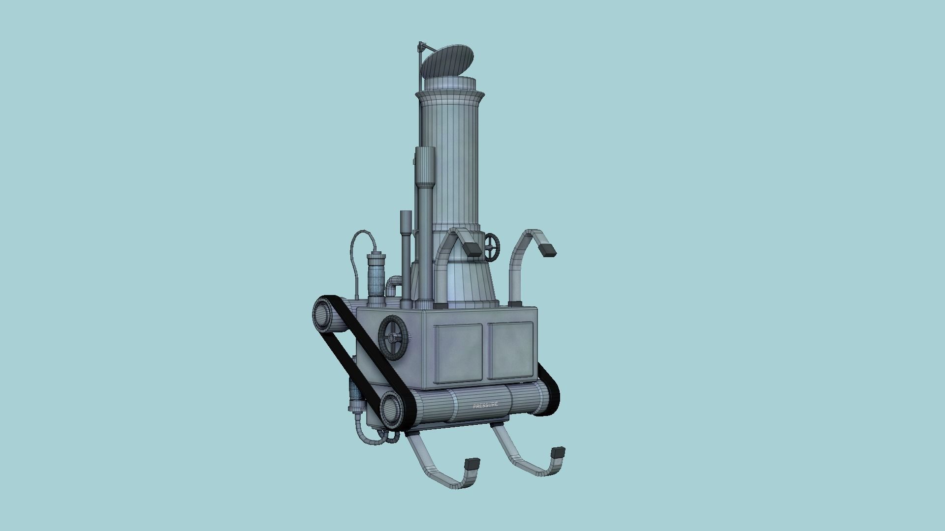 Steampunk Backpack 05 Chrome - Character Design Fashion Low-poly 3D model_7