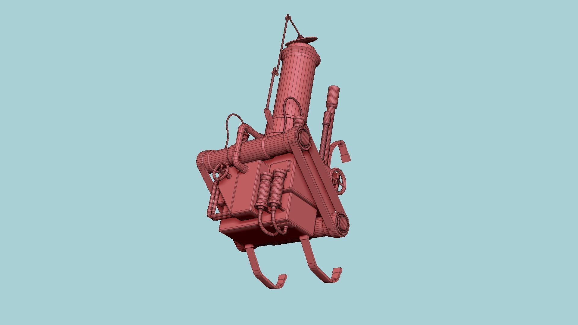 Steampunk Backpack 05 Chrome - Character Design Fashion Low-poly 3D model_18