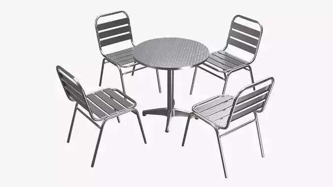 Light Outdoor Round Dining Table with Chairs 3D model