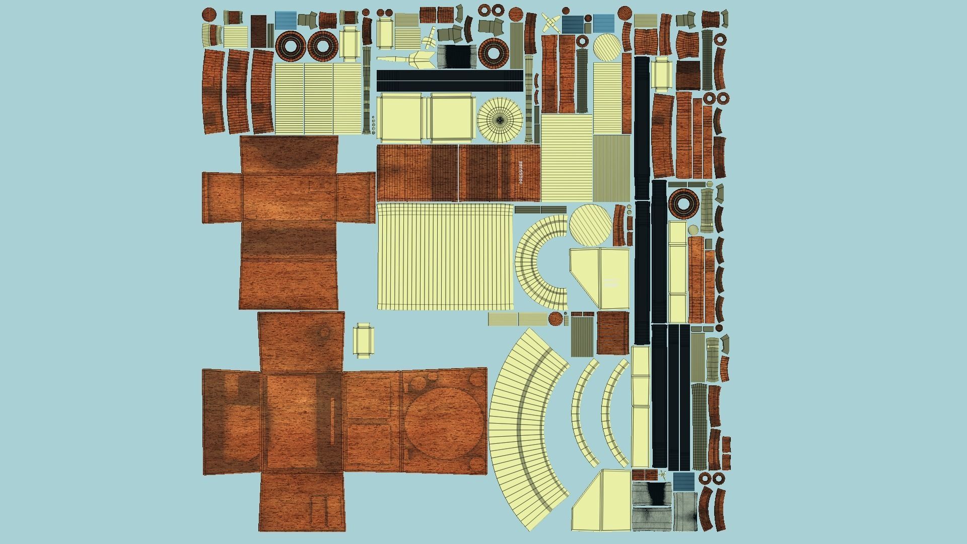 Steampunk Backpack 08 Wood Gold - Character Design Fashion Low-poly 3D model_6