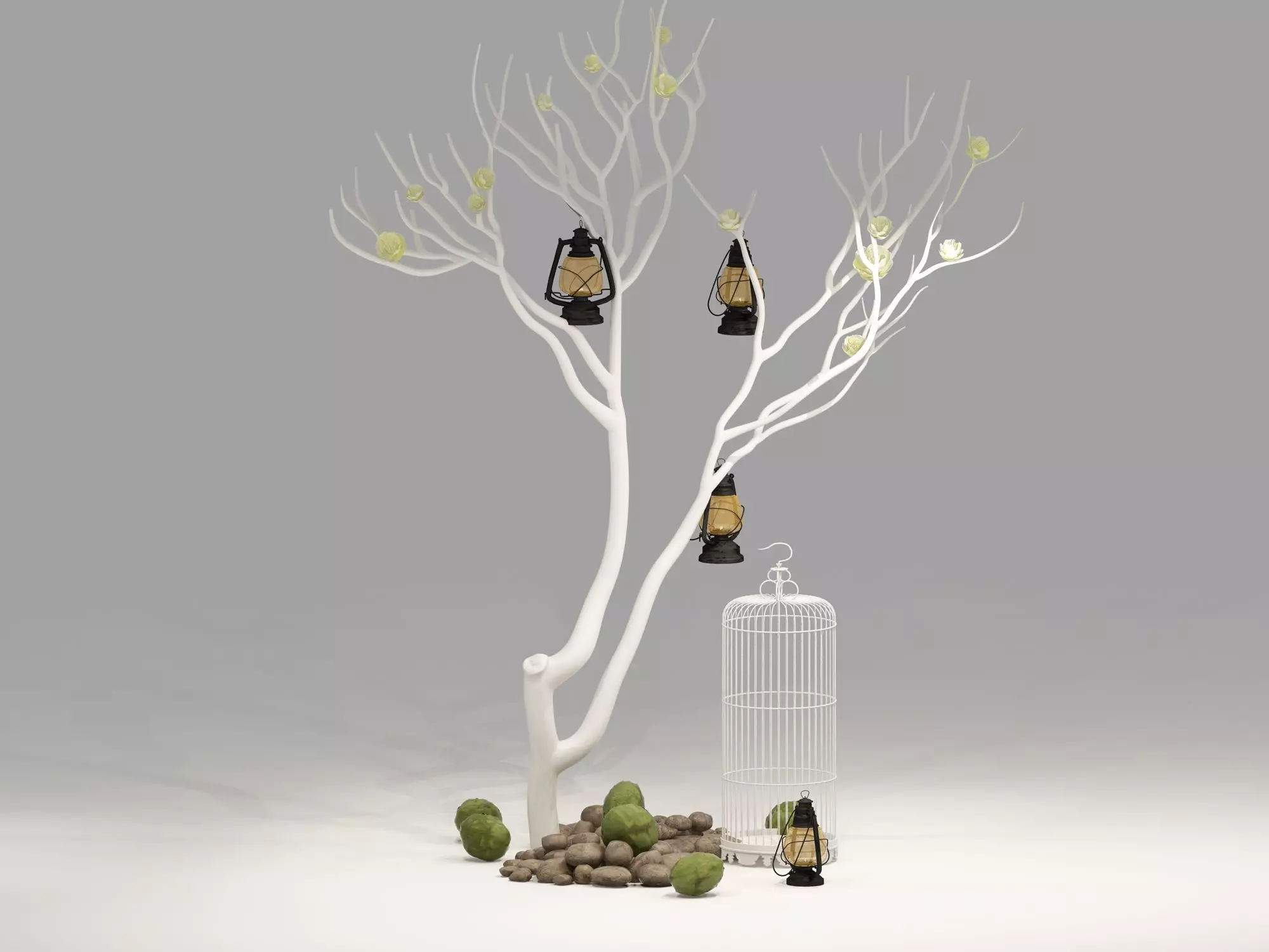 white tree trunk ornament Free 3D model_0