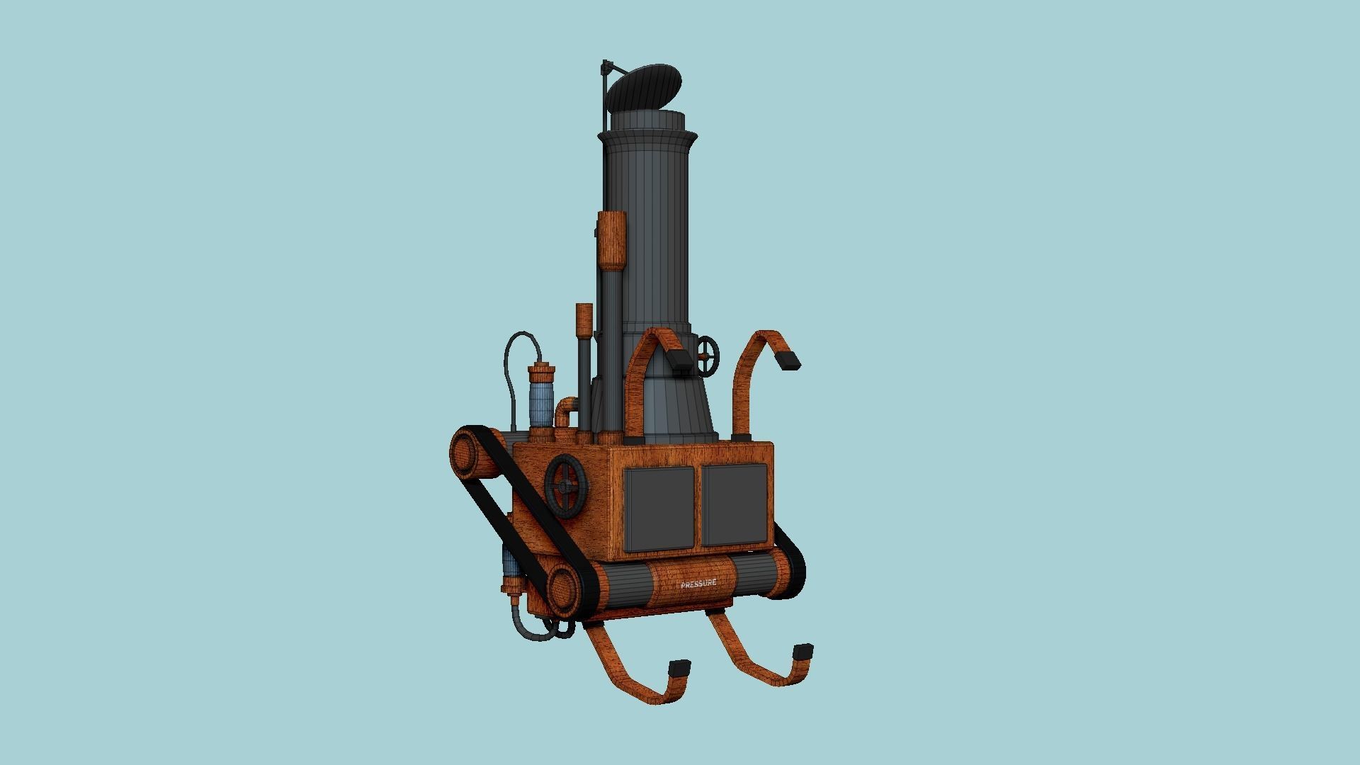 Steampunk Backpack 09 Wood Black - Character Design Fashion Low-poly 3D model_7